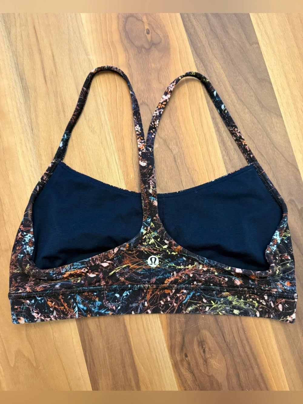 lululemon athletica Black Floral-Print Strappy Sports Bralette